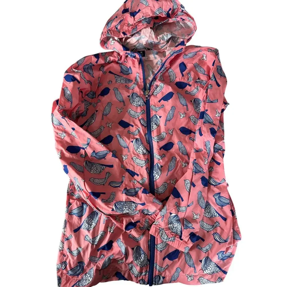 Lands End pink bird windbreaker size 10-12